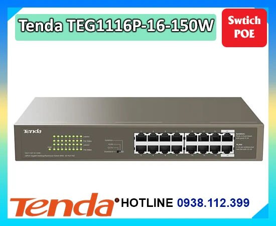 Lắp đặt camera Swich Tenda TEG1116P-16-150W PoE