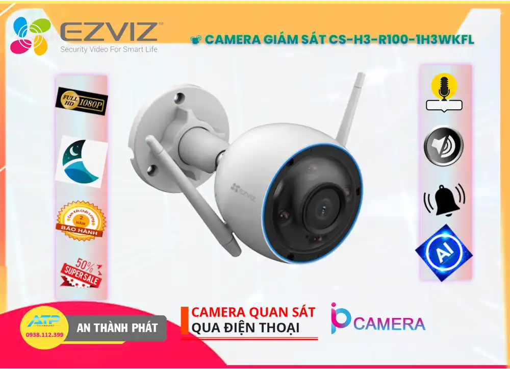 CS-H3-R100-1H3WKFL sắc nét Wifi Ezviz CS-H3-R100-1H3WKFL sắc nét Wifi Ezviz