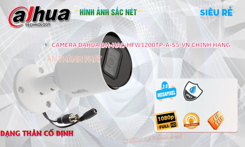 ۞  Camera  Dahua DH-HAC-HFW1200TP-A-S5-VN Thiết kế Đẹp