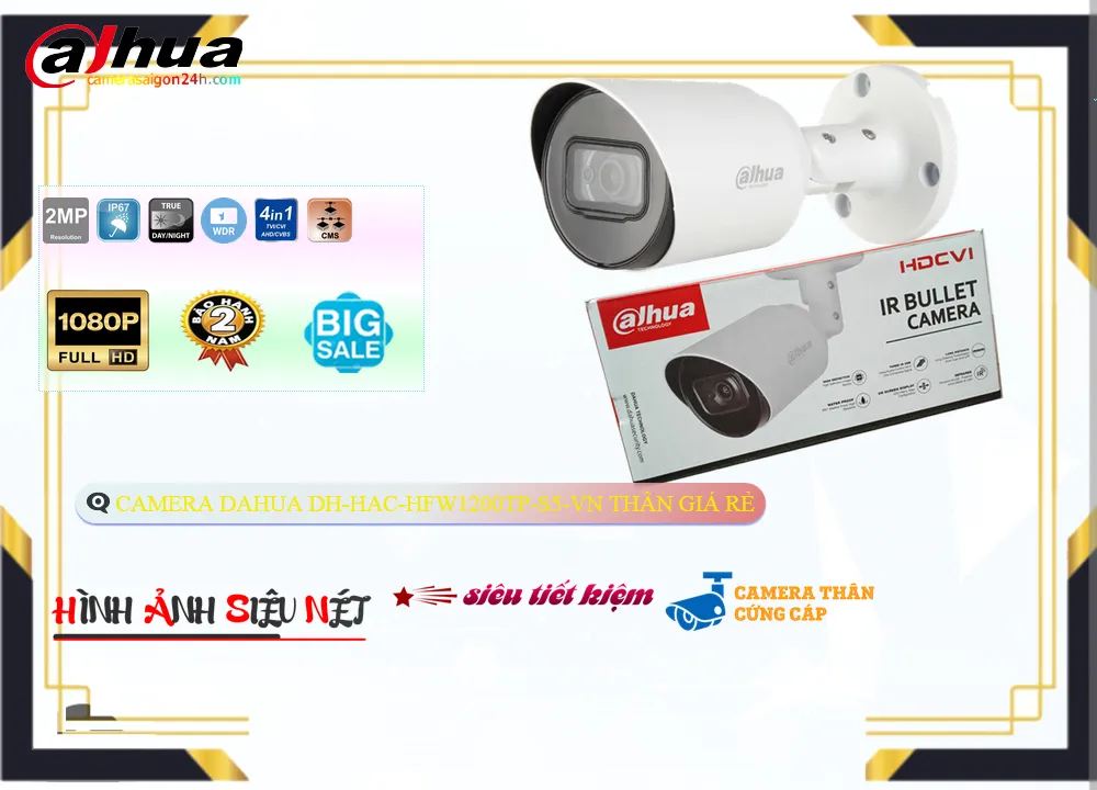 ☑ Camera An Ninh  Dahua DH-HAC-HFW1200TP-S5-VN Thiết kế Đẹp