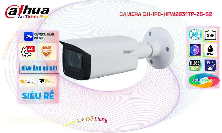 DH-IPC-HFW2831TP-ZS-S2 sắc nét Dahua DH-IPC-HFW2831TP-ZS-S2 sắc nét Dahua