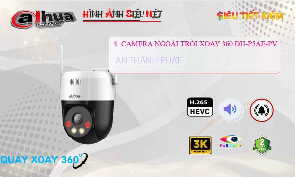 DH-P5AE-PV Không Dây được Thiết kế Tích hợp báo động khi có chuyển động Camera Giá Rẻ Dahua